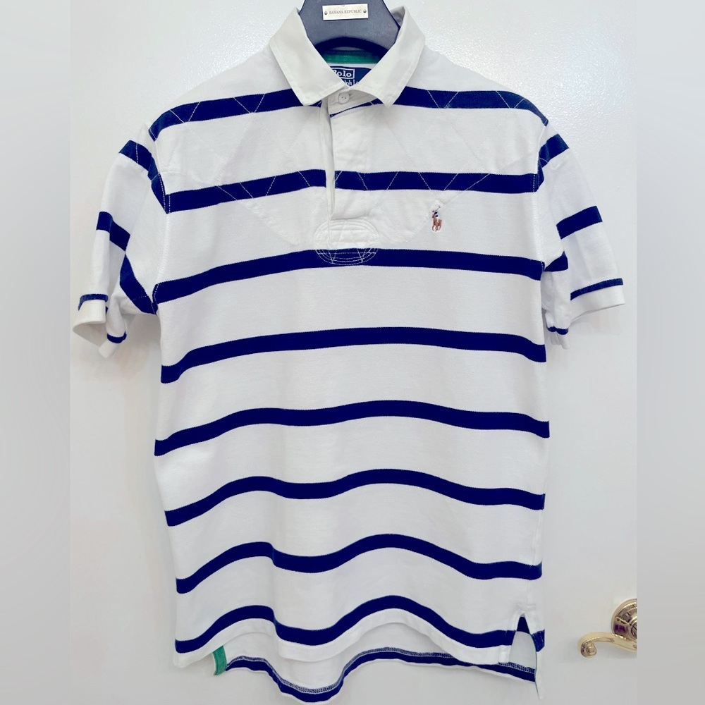 Ralph Lauren Striped Polo Shirt (Large, White)